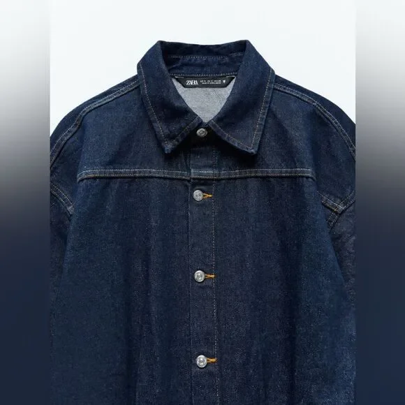 ZARA Dark Indigo Long Denim Jumpsuit - S - Picture 2 of 5